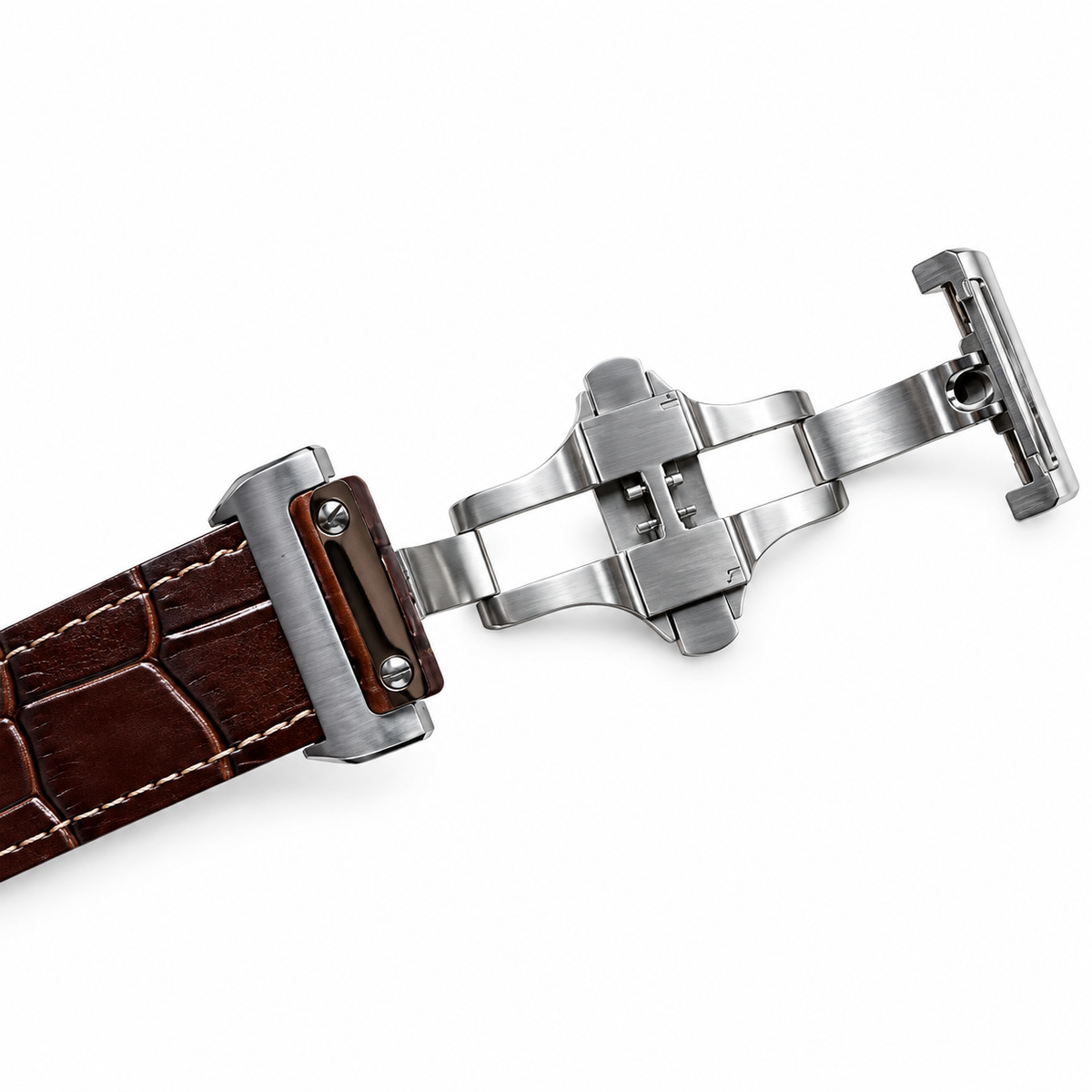 Cartier Santos 100 Steel Rose Gold Bezel White Dial Brown Alligator Watch