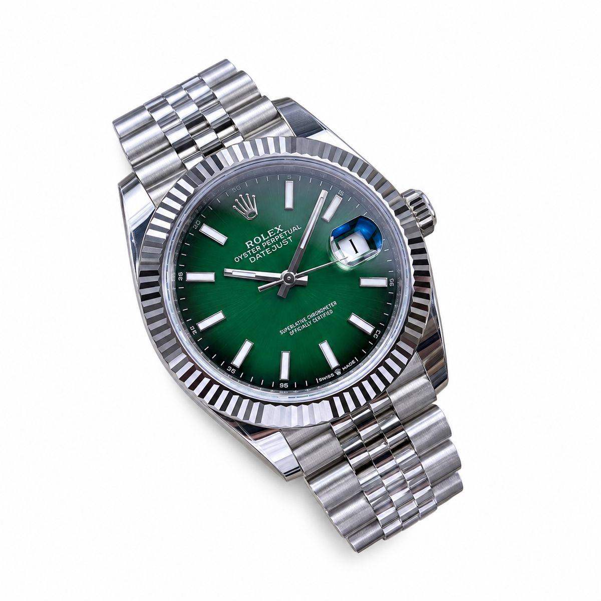Rolex Datejust Green Dial Fluted Bezel Jubilee Bracelet Oystersteel