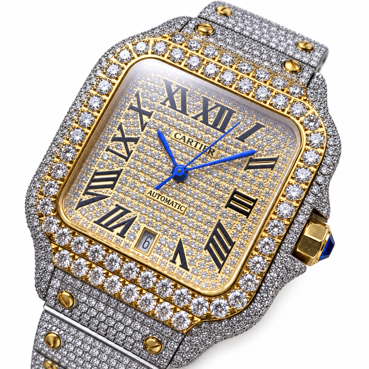 Cartier Santos de Cartier Large Iced Out Two-Tone Full Pavé Diamond Dial & Bracelet Watch