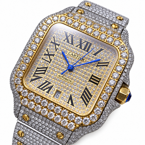 Cartier Santos de Cartier Large Iced Out Two-Tone Full Pavé Diamond Dial & Bracelet Watch