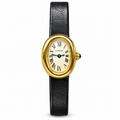 Cartier Baignoire Small 18k Yellow Gold Ivory Dial Black Leather Strap Watch