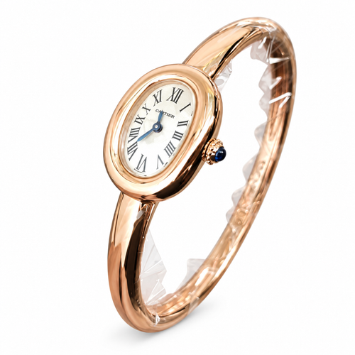 Cartier Baignoire Mini 18k Rose Gold Ivory Dial Rose Gold Bangle Bracelet Watch