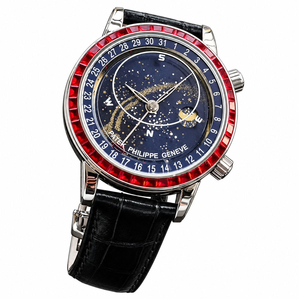 Patek Philippe Celestial White Gold Ruby Bezel Deep Blue Star Dial Moon Phase 44mm