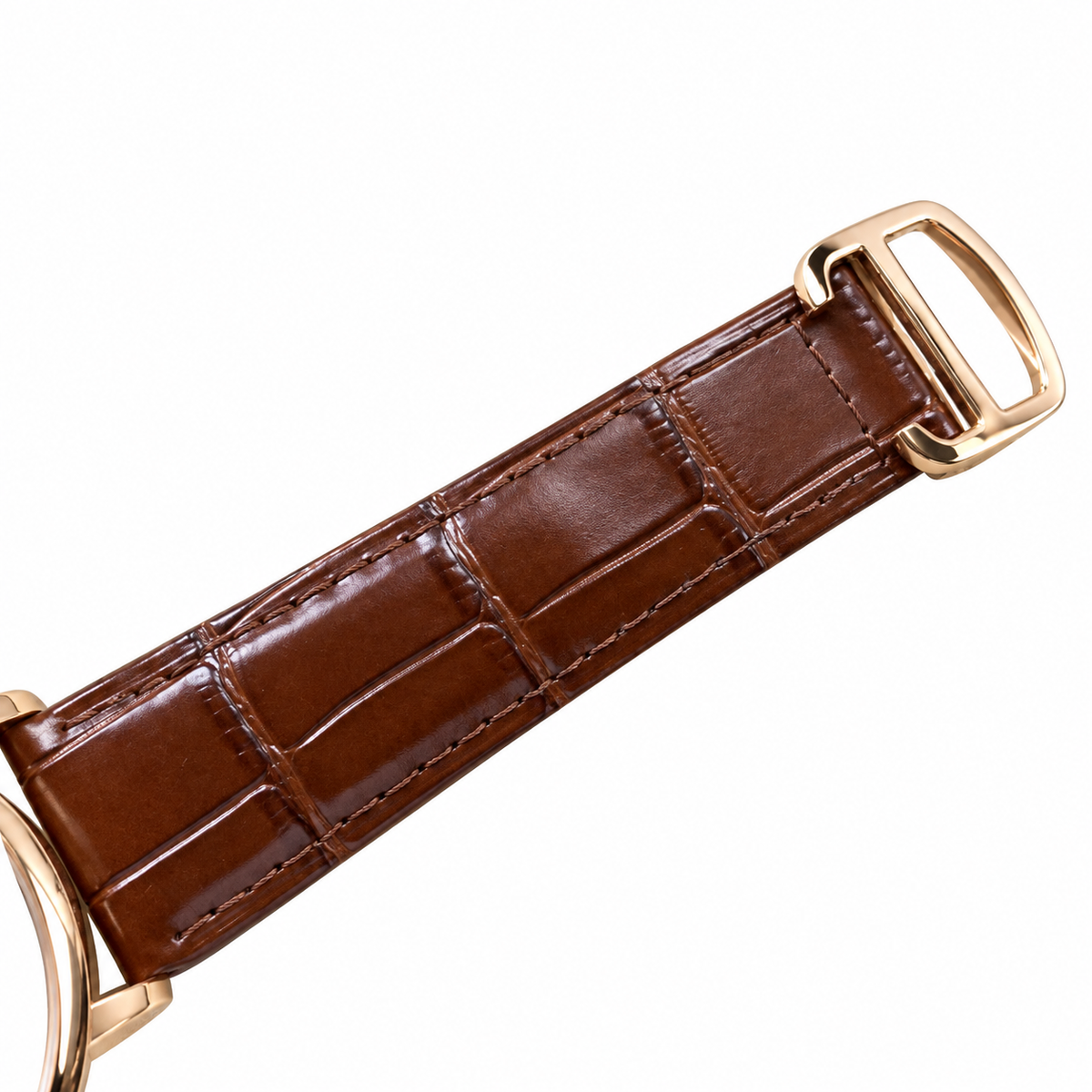 Cartier Ronde Rose Gold Brown Alligator Mechanical Watch