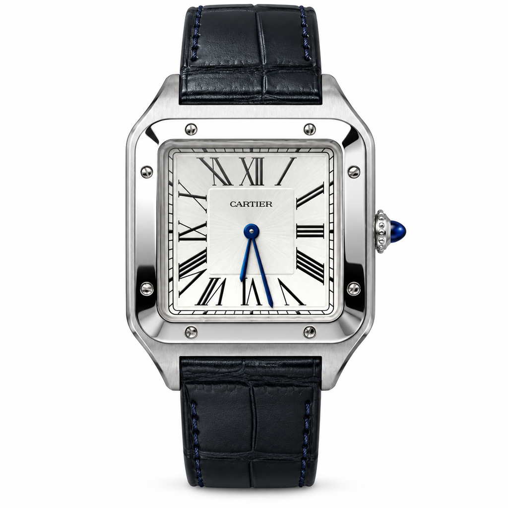 Cartier Santos-Dumont Steel White Dial Black Alligator Watch