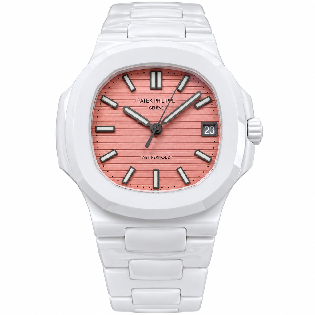 Patek Philippe Nautilus AET Fernold White Ceramic Coral Pink Dial