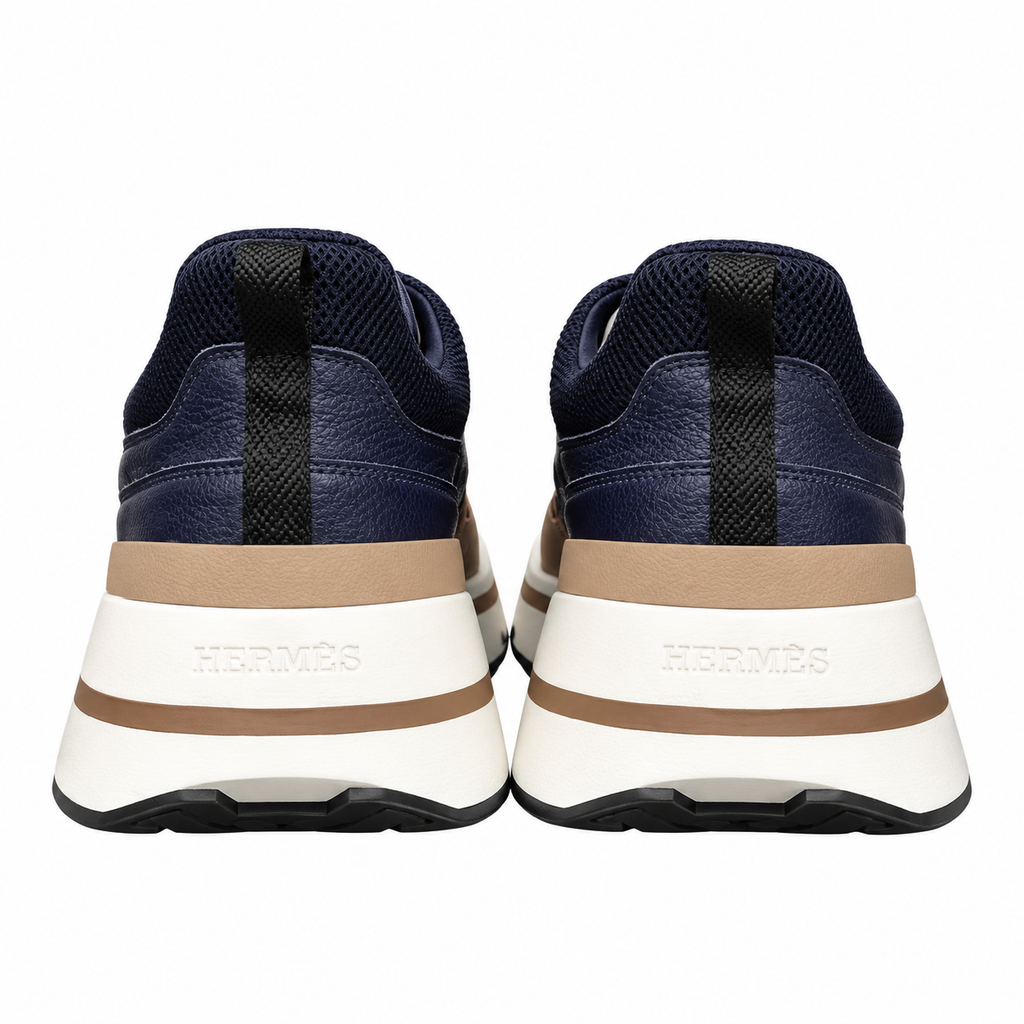 Hermès Navy Leather & Mesh Low-Top Sneakers