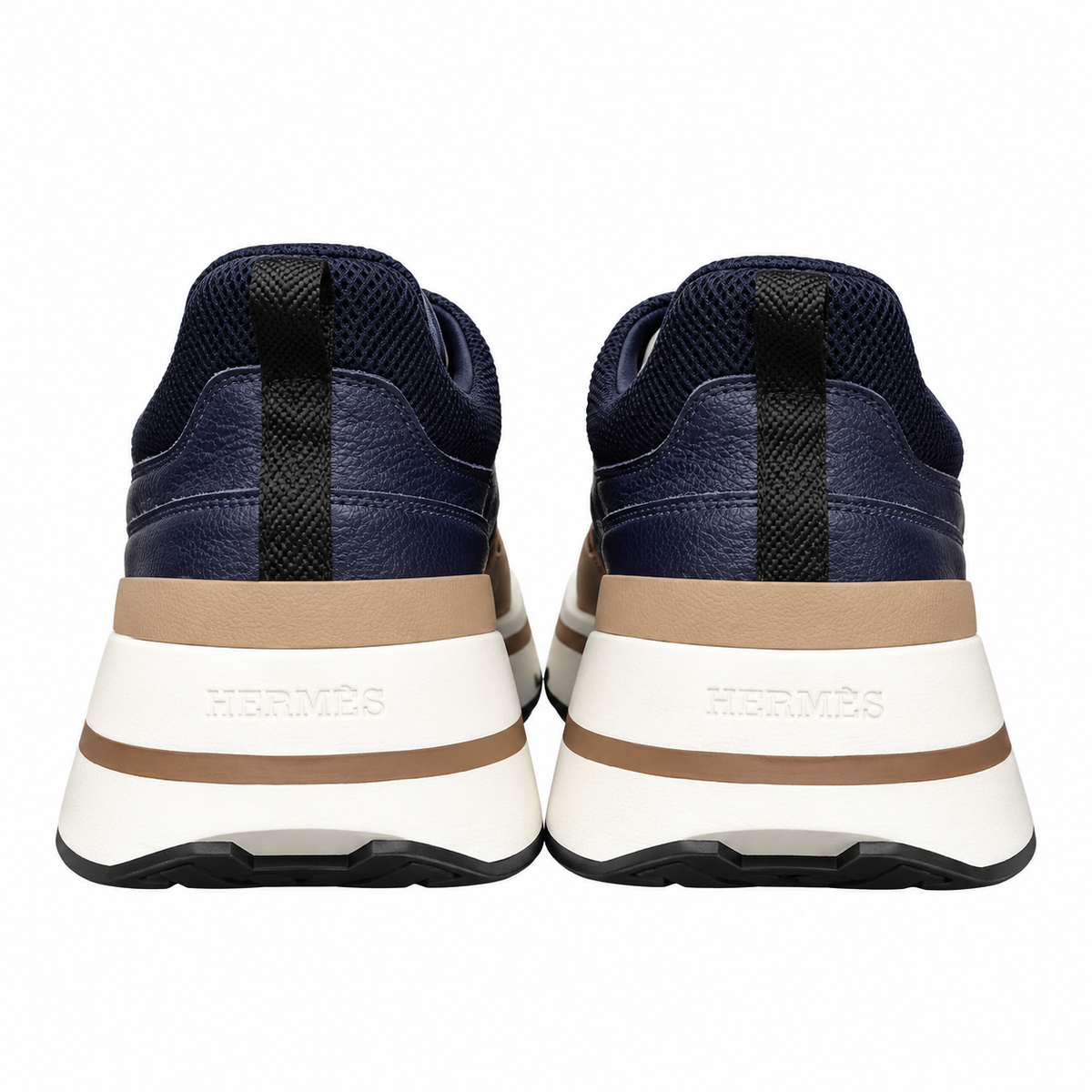Hermès Navy Leather & Mesh Low-Top Sneakers