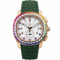 Patek Philippe Aquanaut Chronograph Rose Gold Rainbow Sapphire White MOP Forest Green Strap 39.9mm