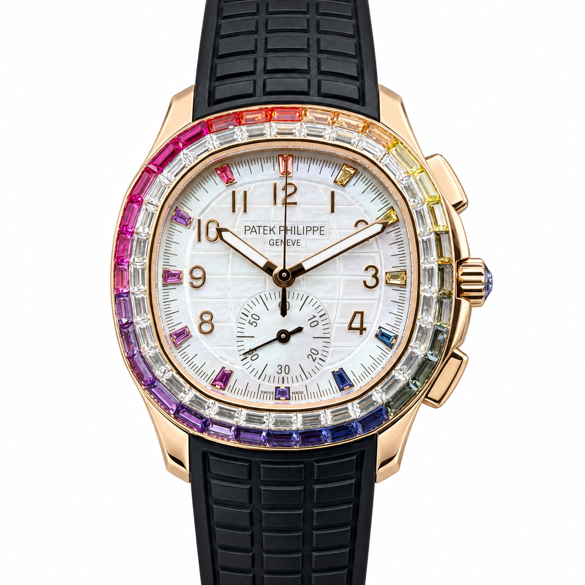 Patek Philippe Aquanaut Chronograph Rose Gold Rainbow Sapphire White MOP 39.9mm