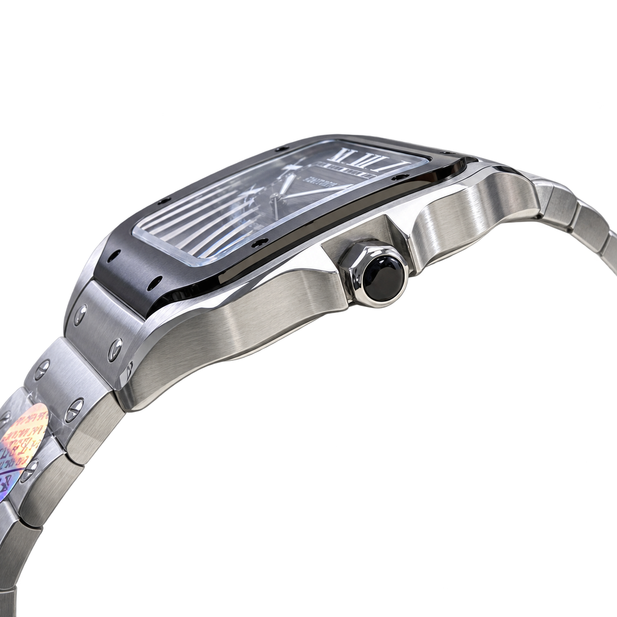 Cartier Santos de Cartier Large Stainless Steel Grey Dial Roman Numeral Steel Bracelet Automatic Watch