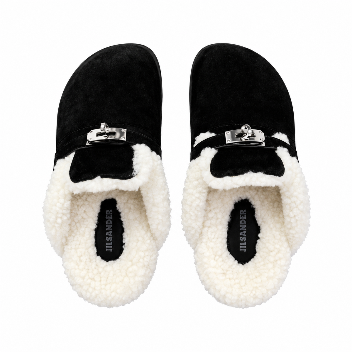 Hermès Black Mule Shoes with Cream Plush Lining