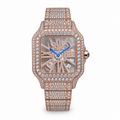 Cartier Santos de Cartier Iced Out Rose Gold Full Diamond Skeleton Dial Bracelet Watch