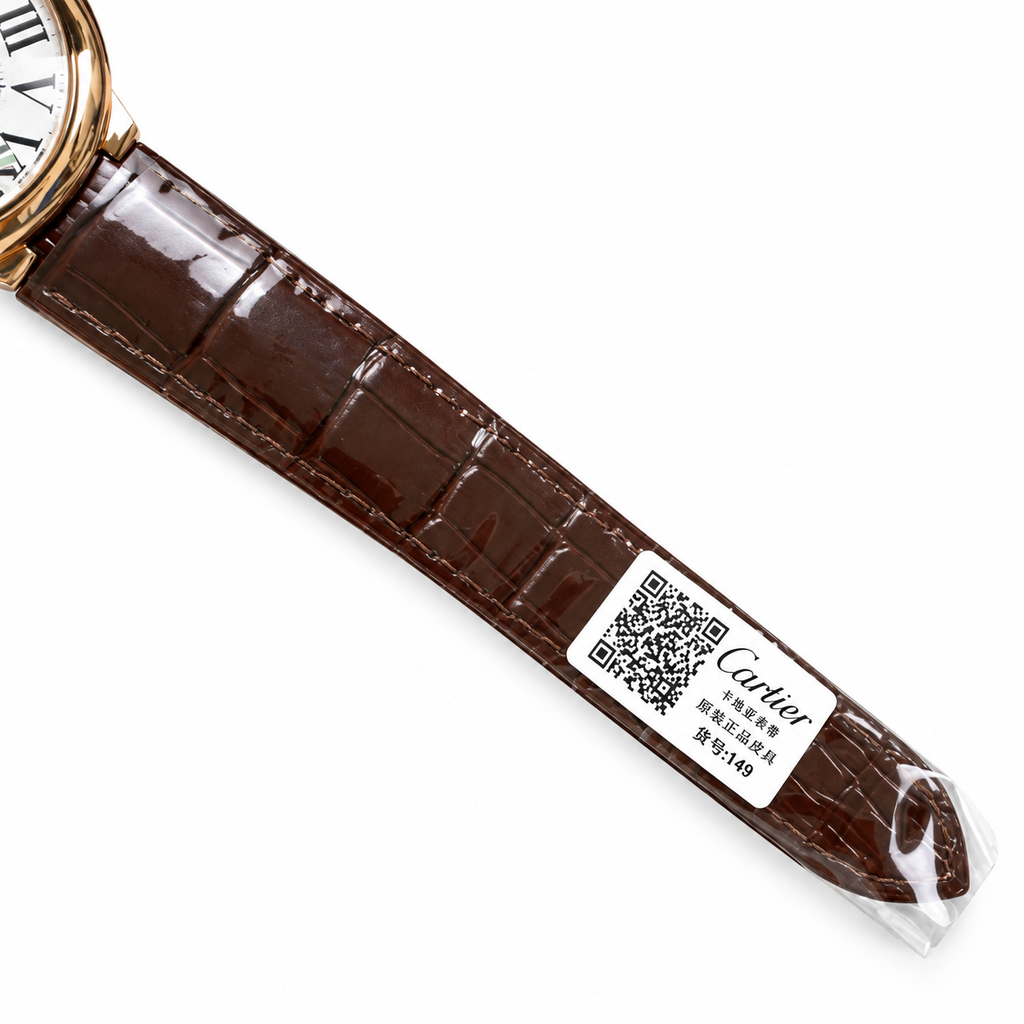 Cartier Ballon Bleu de Cartier Rose Gold White Guilloché Dial Brown Alligator Automatic Watch