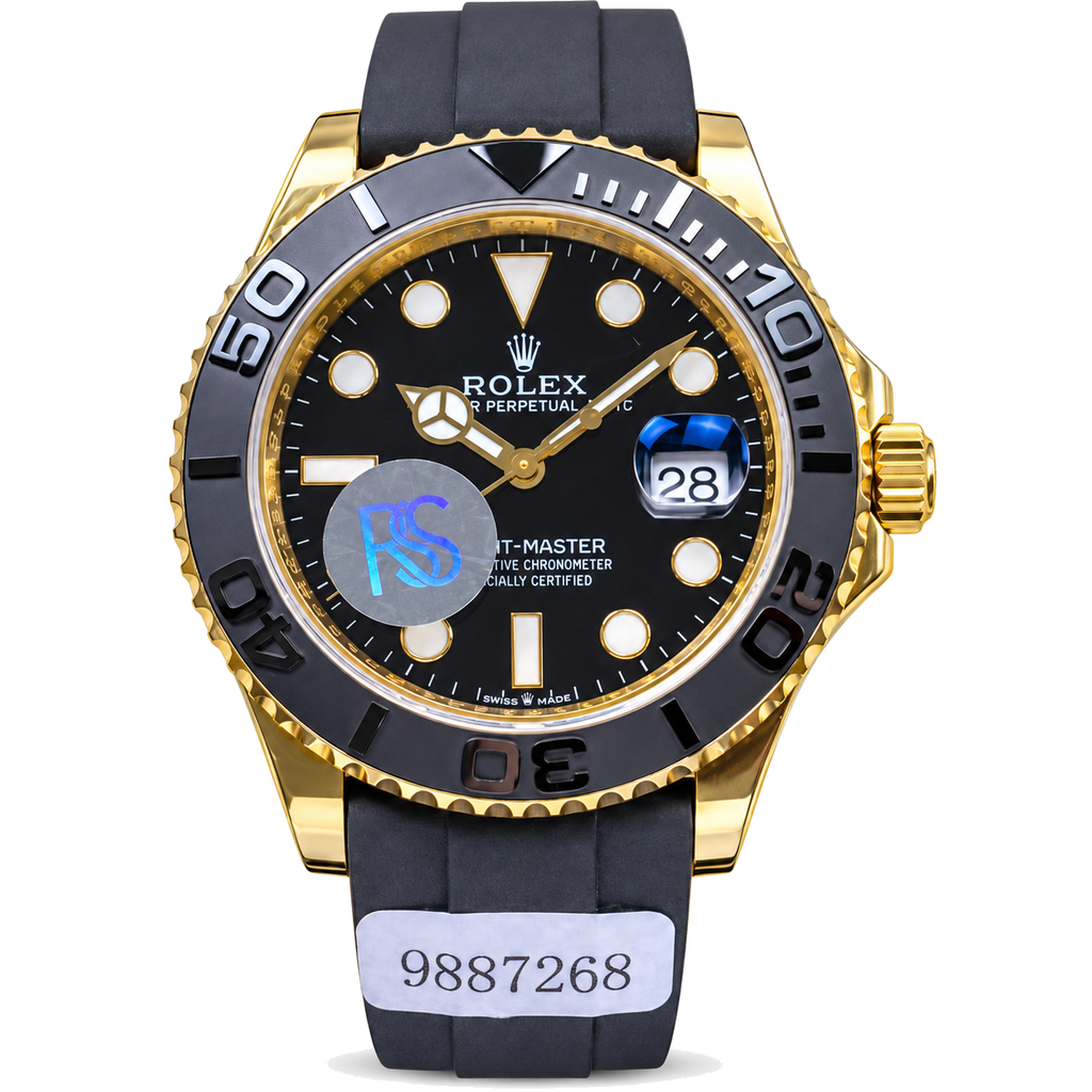Rolex Yacht-Master Yellow Gold Black Ceramic Bezel Black Dial Oysterflex Watch
