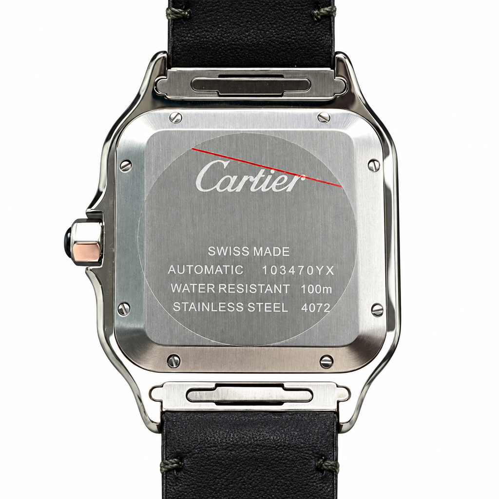 Cartier Santos de Cartier Large Stainless Steel Green Dial Arabic Numeral Green Alligator Strap Automatic Watch