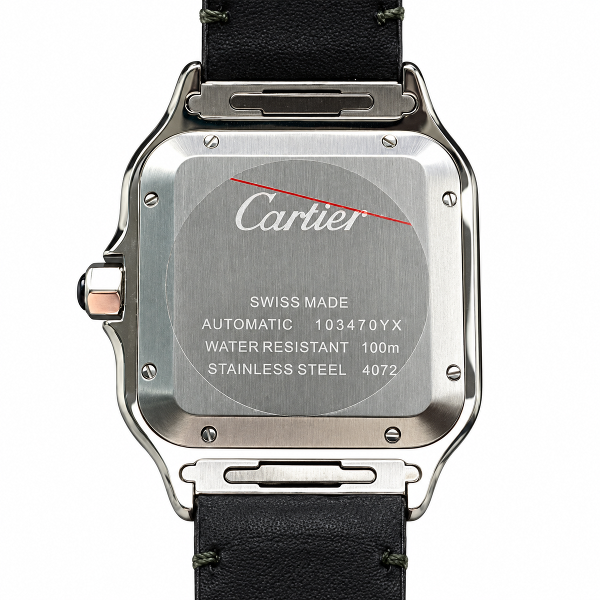 Cartier Santos de Cartier Large Stainless Steel Green Dial Arabic Numeral Green Alligator Strap Automatic Watch
