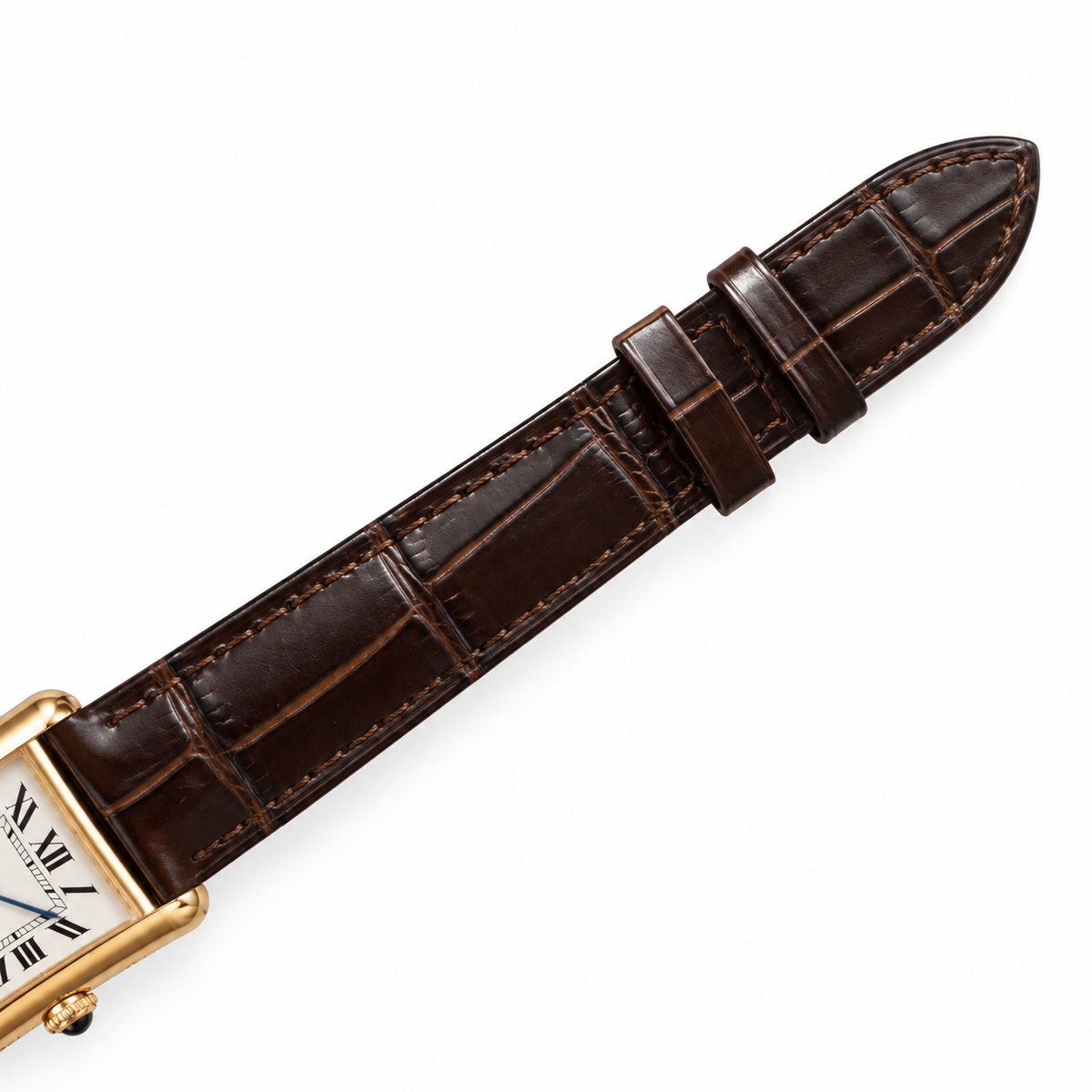 Cartier Tank Must Yellow Gold White Dial Brown Alligator Strap Watch