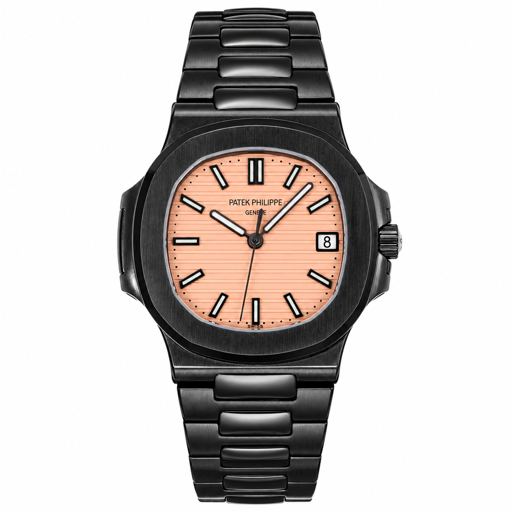Patek Philippe Nautilus Custom DLC Black Salmon Pink Dial Steel Bracelet Date 40mm