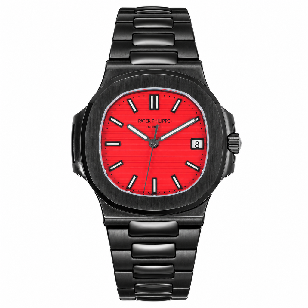 Patek Philippe Nautilus Custom DLC Black Red Dial Steel Bracelet 40mm