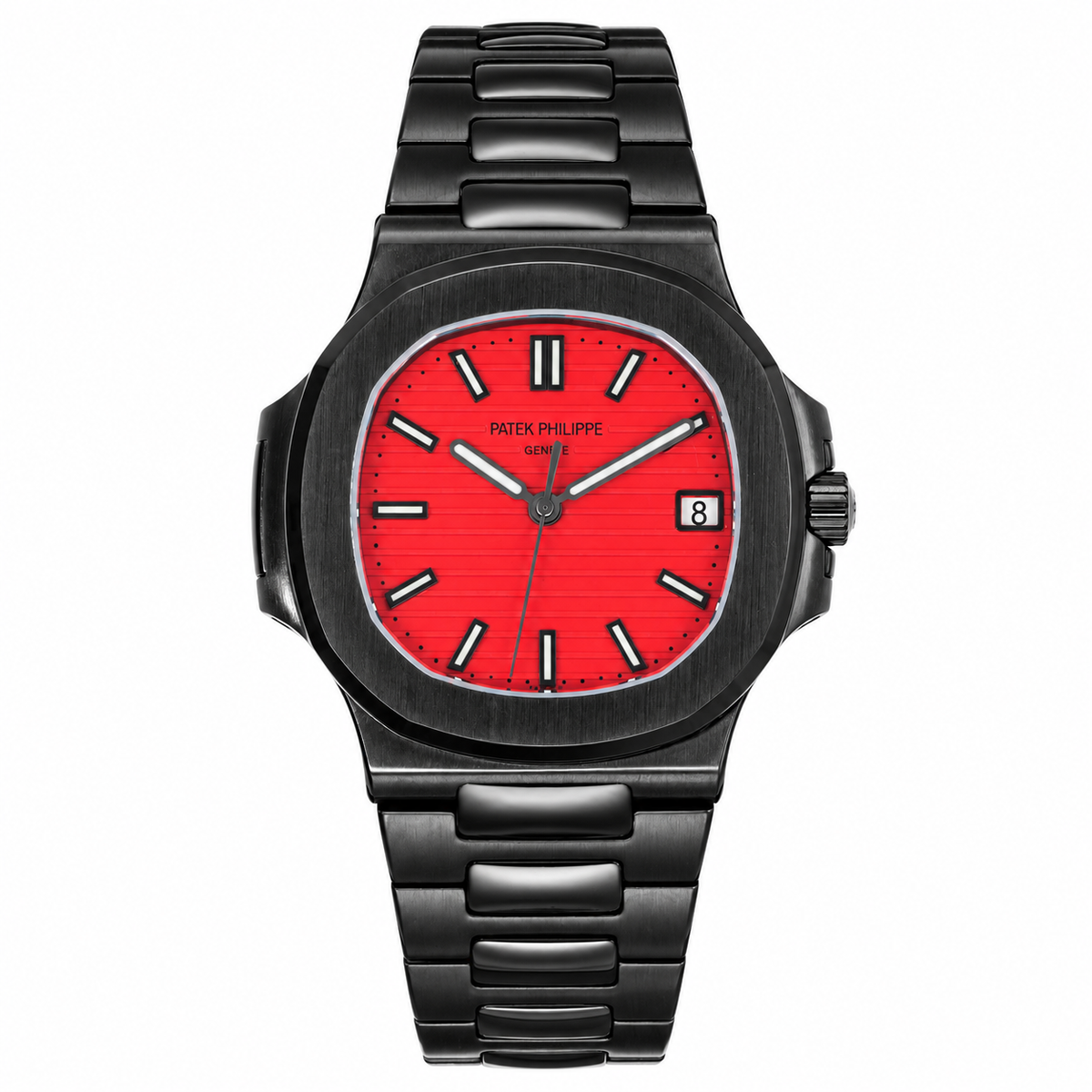Patek Philippe Nautilus Custom DLC Black Red Dial Steel Bracelet 40mm