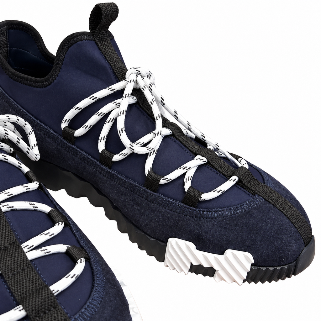 Hermès Navy Low-Top Sneakers with Patterned Laces