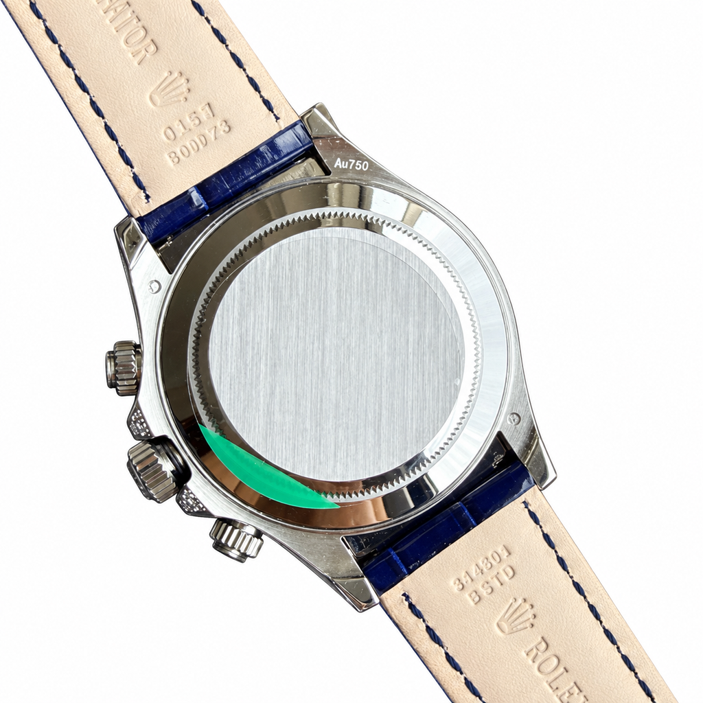 Rolex Cosmograph Daytona White Gold Diamond Pavé Blue Sapphire Bezel Blue Alligator Watch