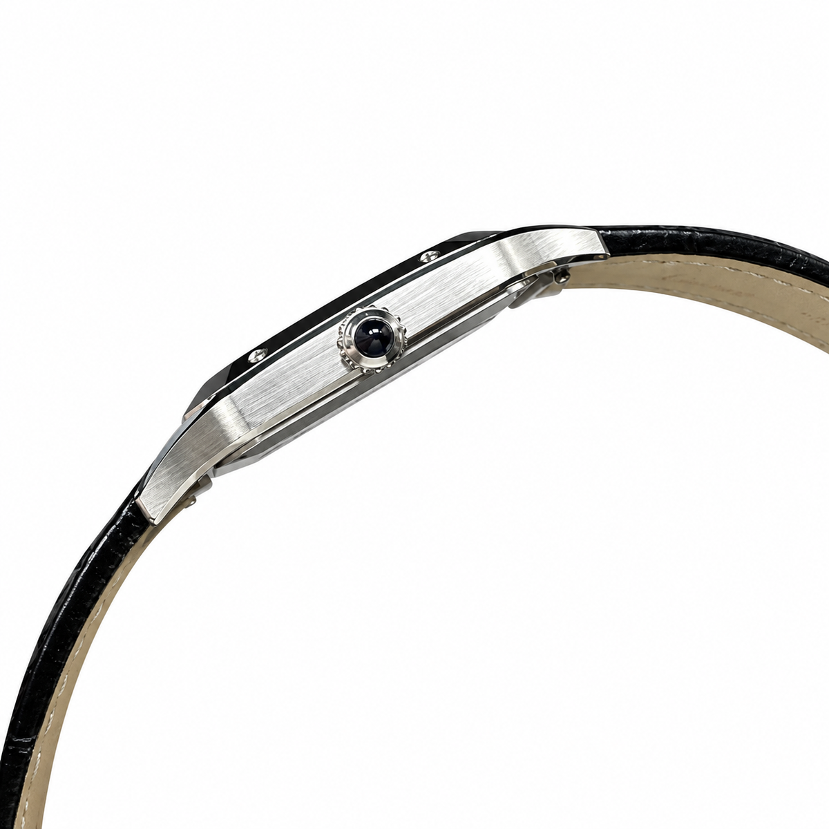 Cartier Santos-Dumont Small Stainless Steel White Dial Black Alligator Strap Watch