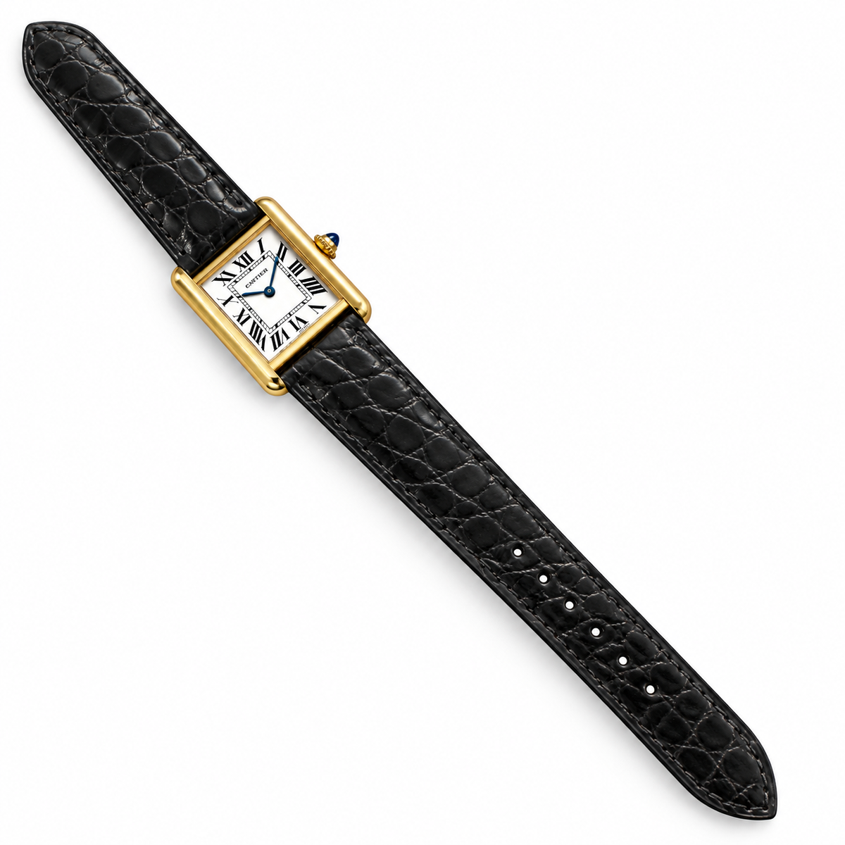 Cartier Tank Must Small Yellow Gold PVD White Dial Black Alligator Strap Watch