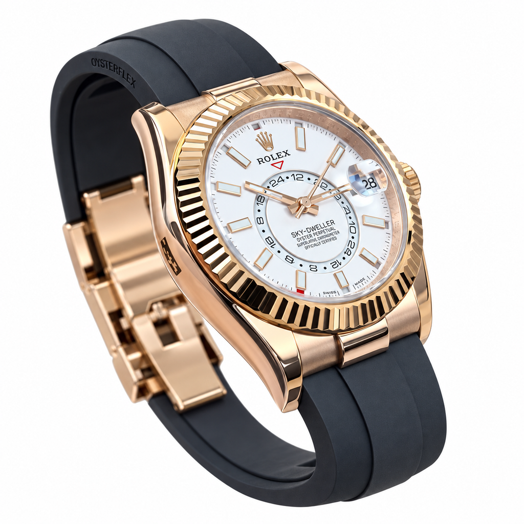 Rolex Sky-Dweller Rose Gold White Dial Oysterflex Watch