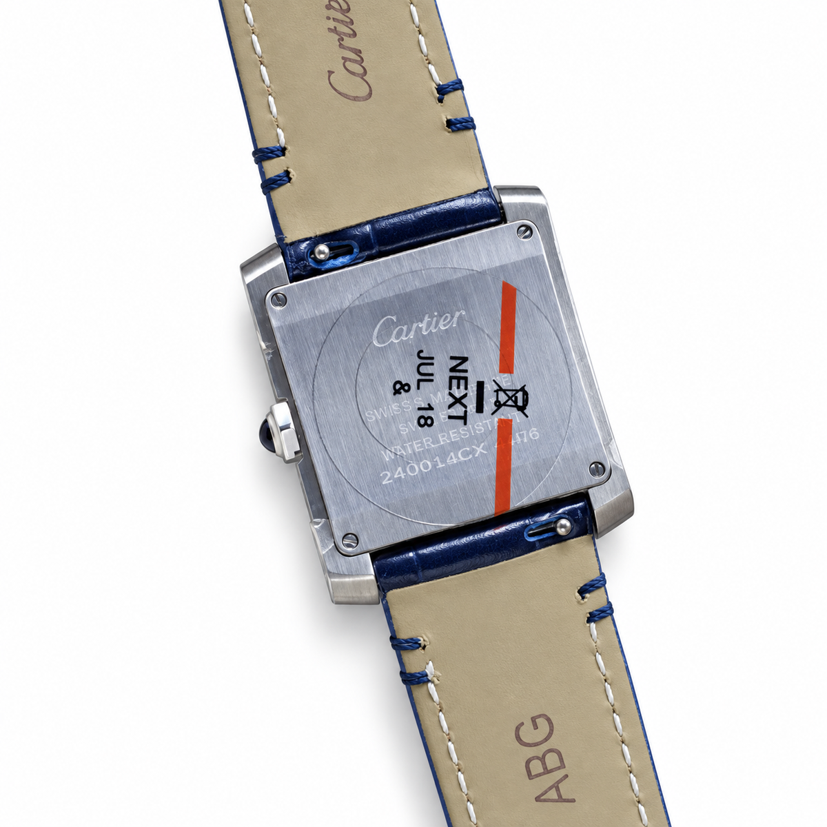 Cartier Tank MC Large Stainless Steel Full Diamond Bezel White Dial Blue Alligator Strap Watch