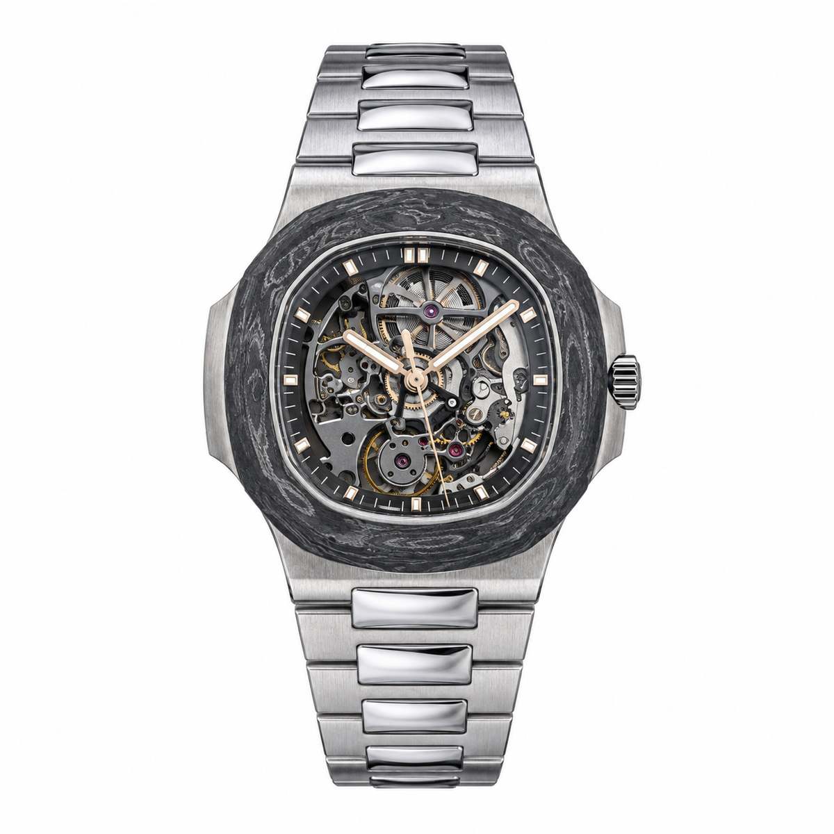 Patek Philippe Nautilus DiW Skeleton Forged Carbon Bezel Steel Bracelet