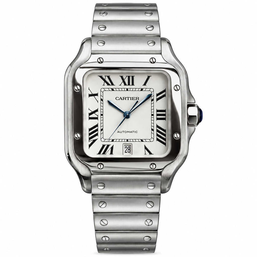 Cartier Santos Large Automatic White Dial Stainless Steel Bracelet Men's Luxury Watch Swiss Made