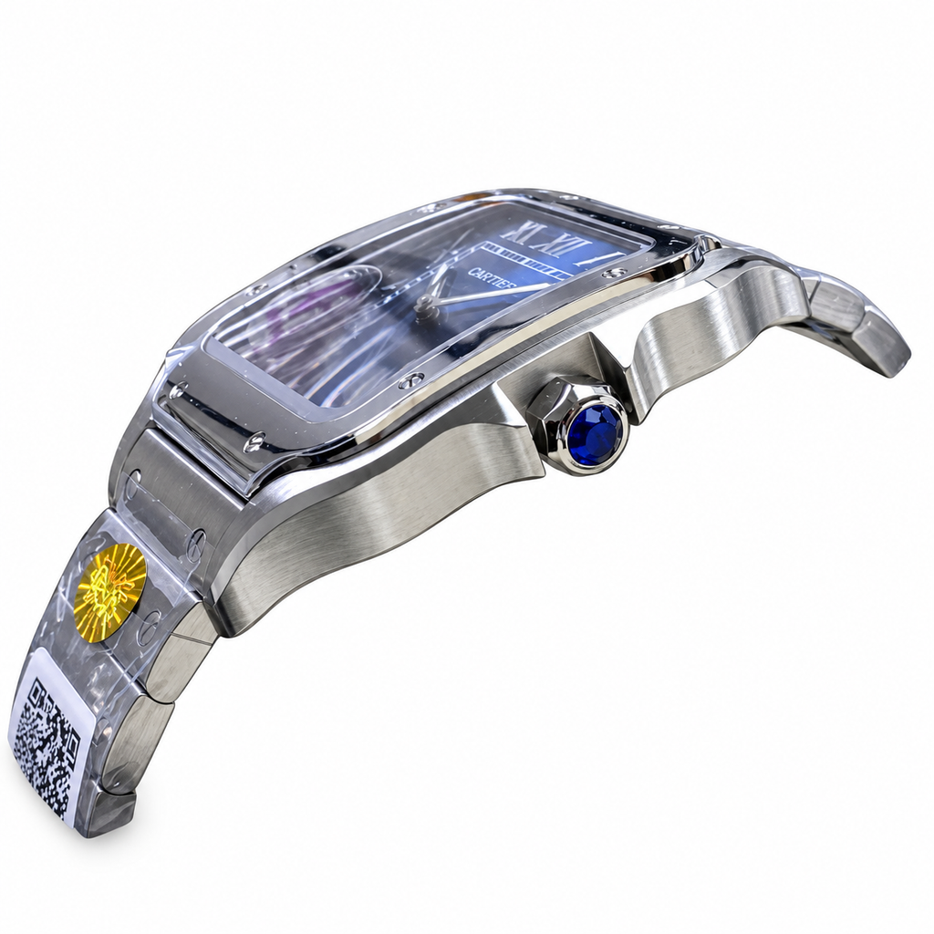 Cartier Santos de Cartier Large Stainless Steel Blue Dial Steel Bracelet Automatic Watch