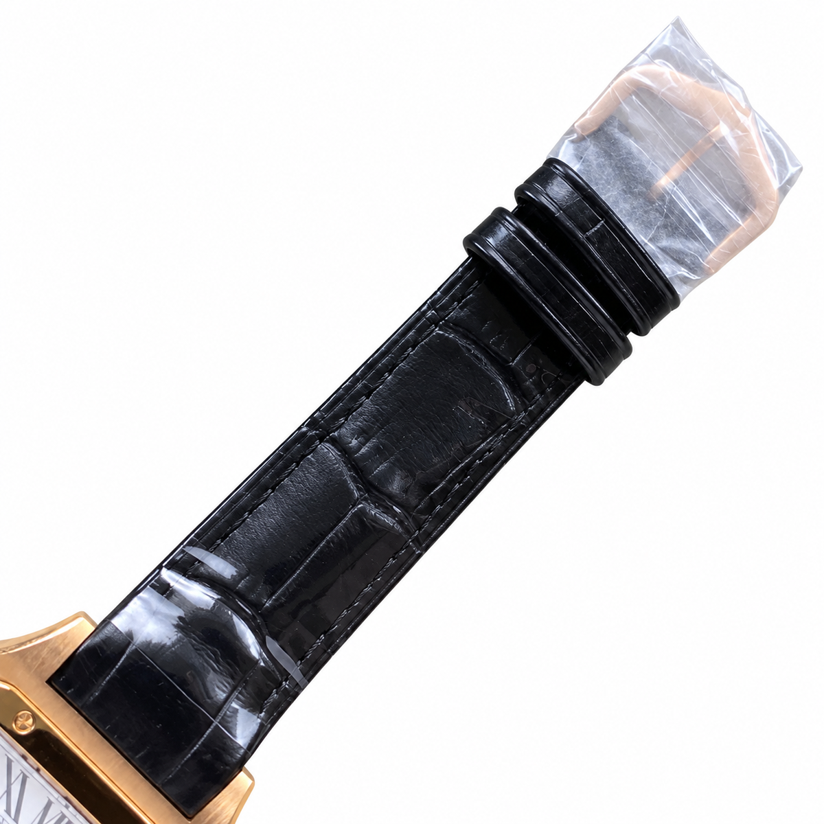 Cartier Santos-Dumont XL Rose Gold White Dial Black Alligator Watch