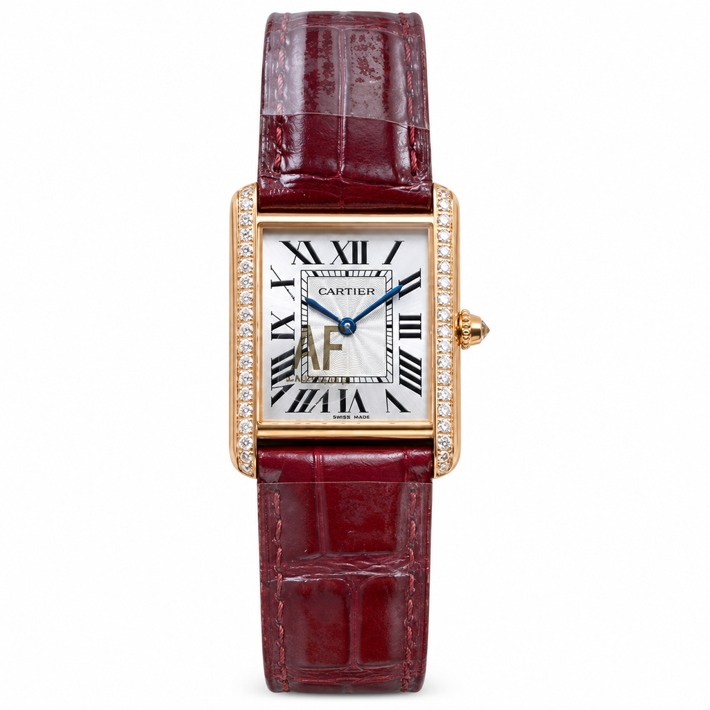 Cartier Tank Diamond Yellow Gold Burgundy Alligator Watch