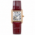 Cartier Tank Diamond Yellow Gold Burgundy Alligator Watch