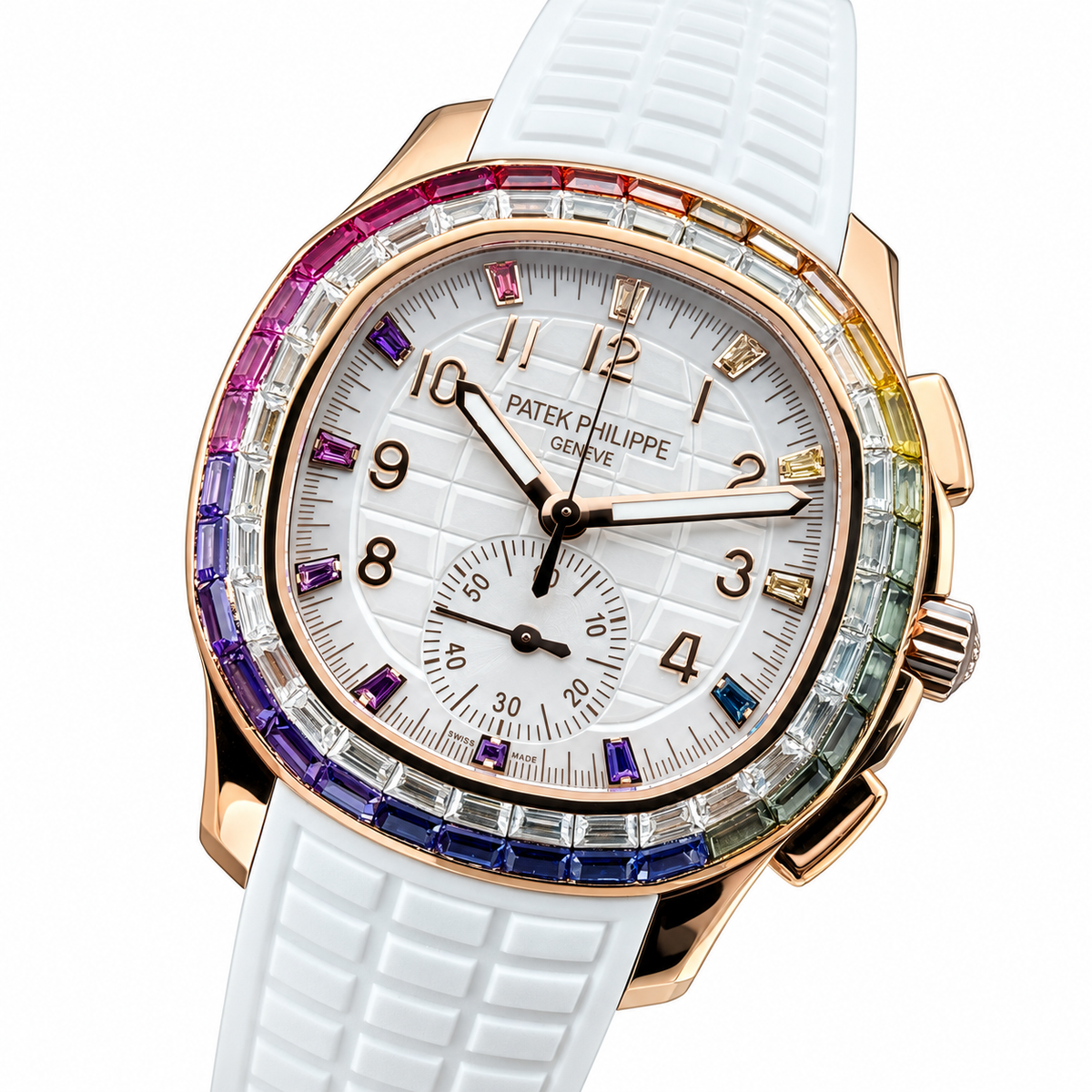 Patek Philippe Aquanaut Luce Rainbow Chronograph White Dial Rose Gold