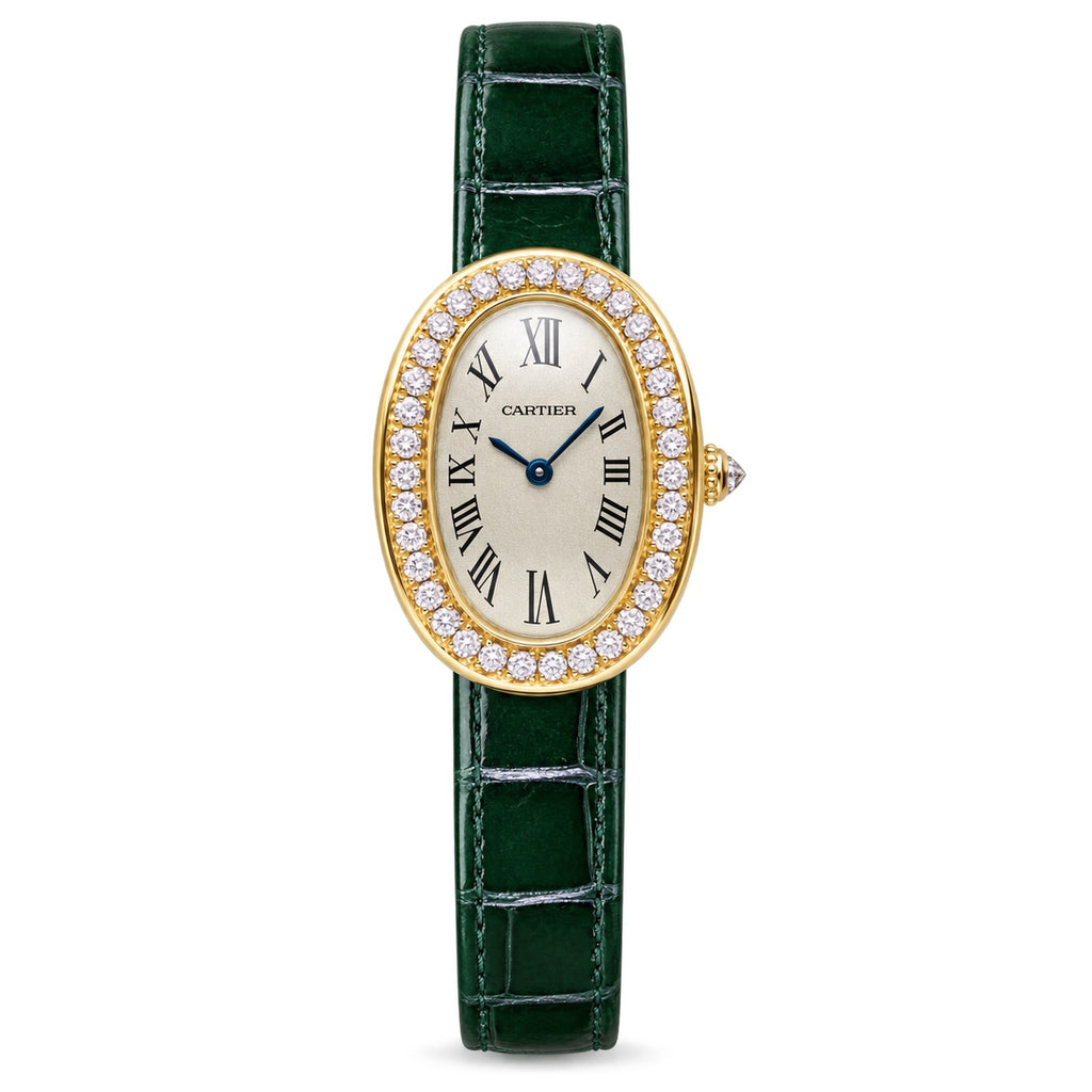 Cartier Baignoire Diamond Yellow Gold Green Alligator Watch