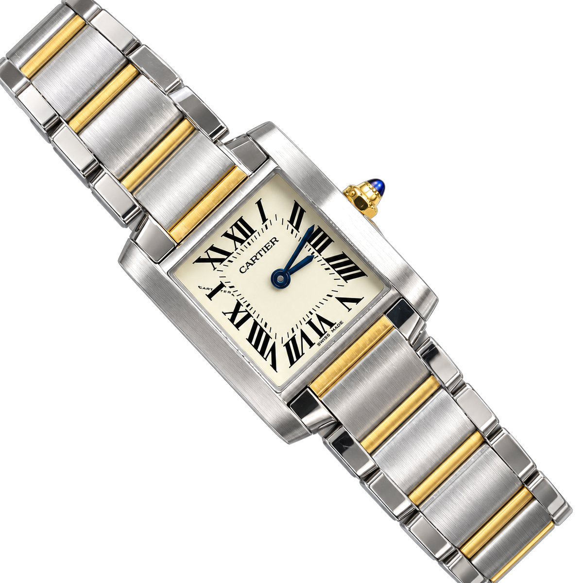 Cartier Tank Française Small Two-Tone Steel & Yellow Gold White Dial Metal Bracelet Watch