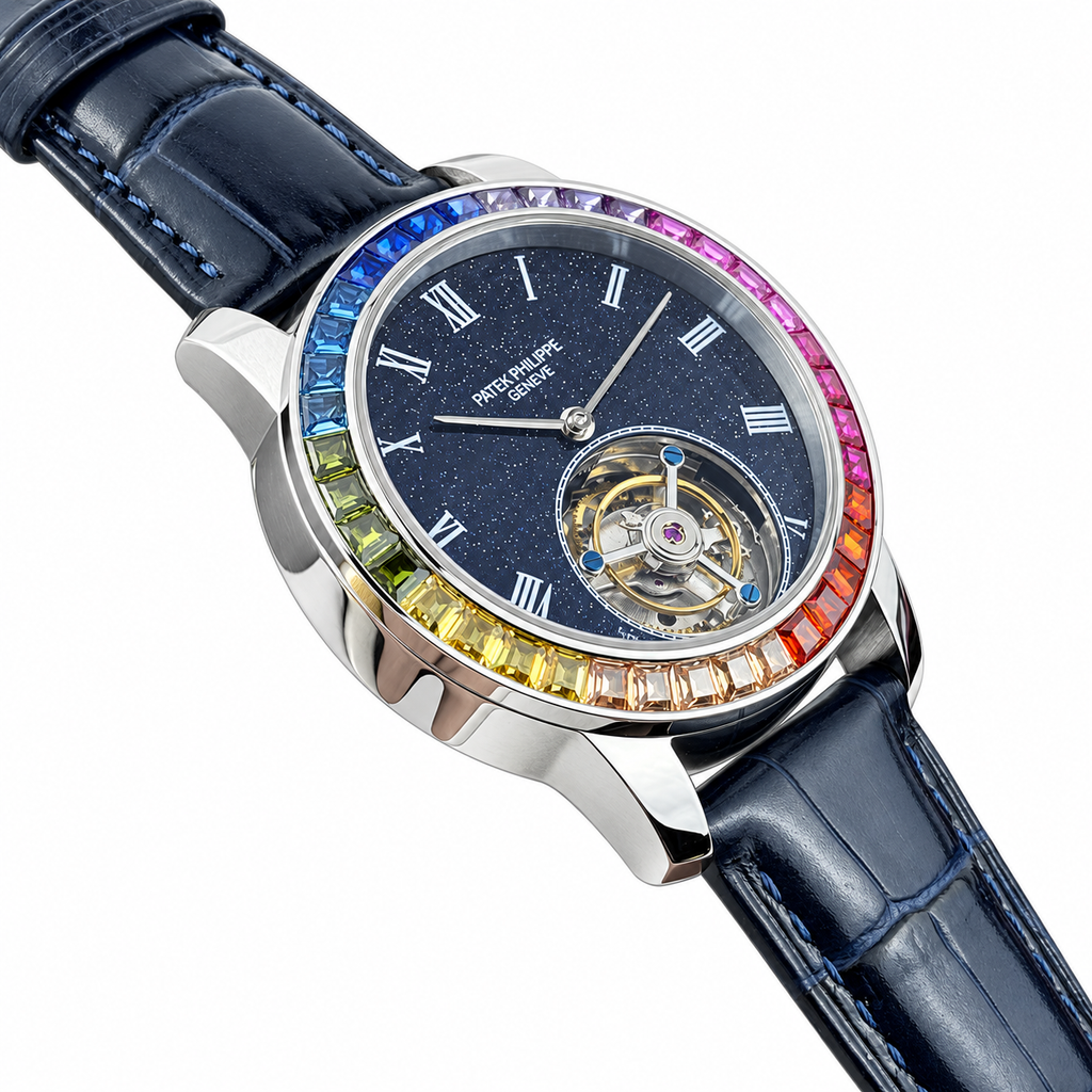 Patek Philippe Calatrava Tourbillon Rainbow Sapphire Yellow Gold 42mm