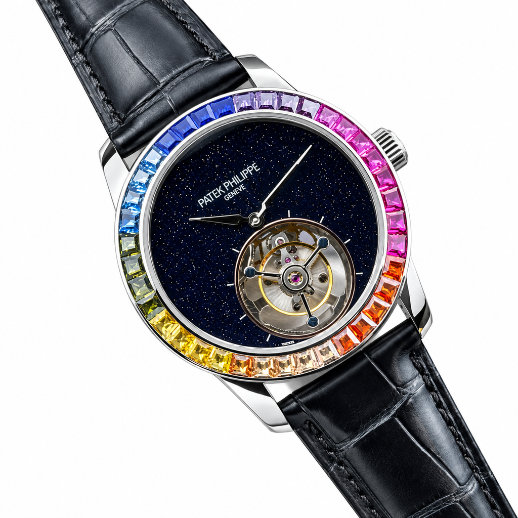 Patek Philippe Calatrava Tourbillon Rainbow Sapphire White Gold 42mm