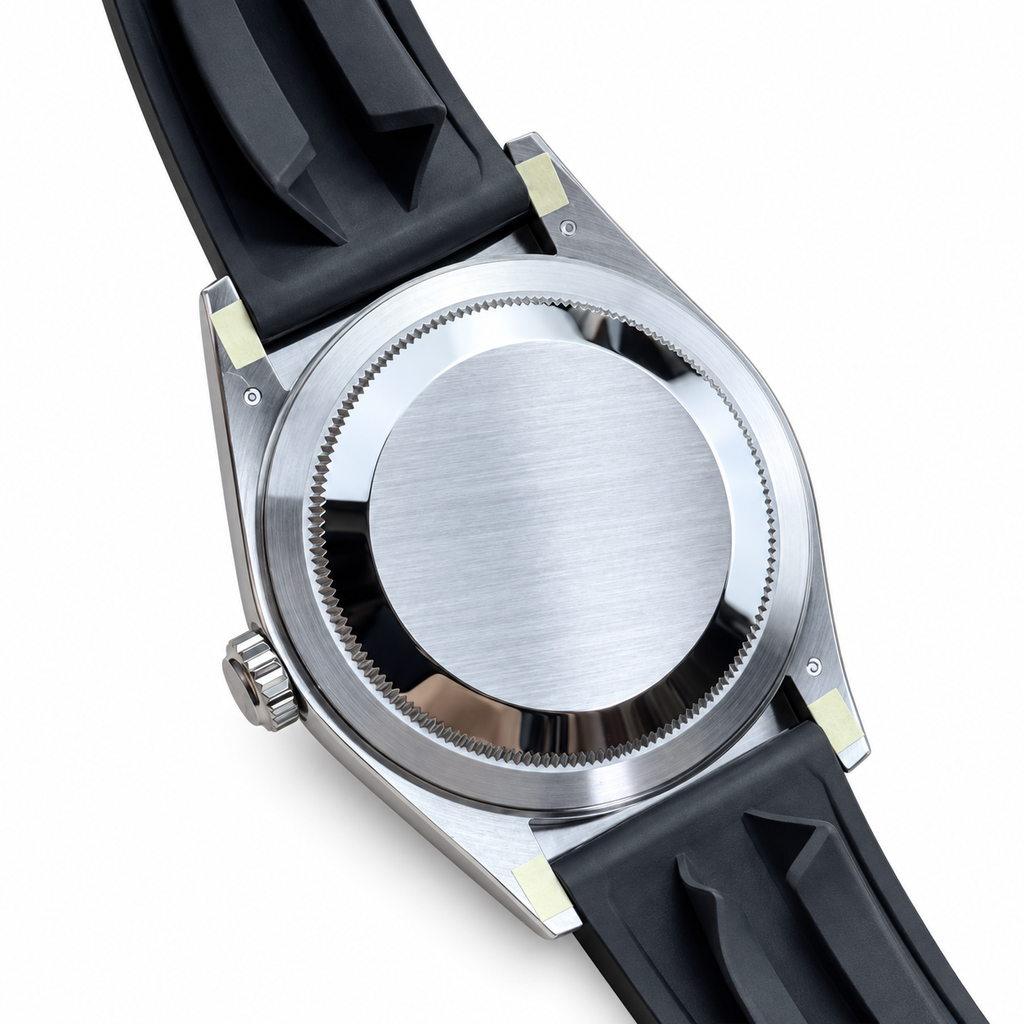 Rolex Sky-Dweller Oystersteel White Gold Fluted Bezel Black Dial Oysterflex Watch
