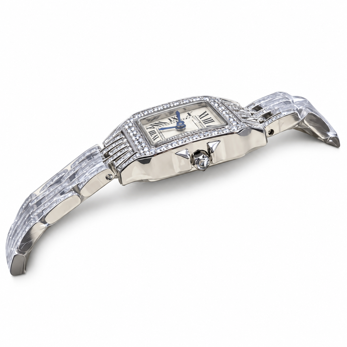 Cartier Tank Française 18k White Gold Diamond Bezel White Dial Metal Bracelet Watch