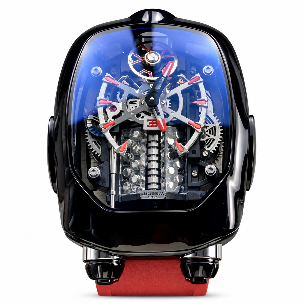 Jacob & Co. x Bugatti Twin Turbo Furious Black DLC Tourbillon Engine Red Rubber Watch