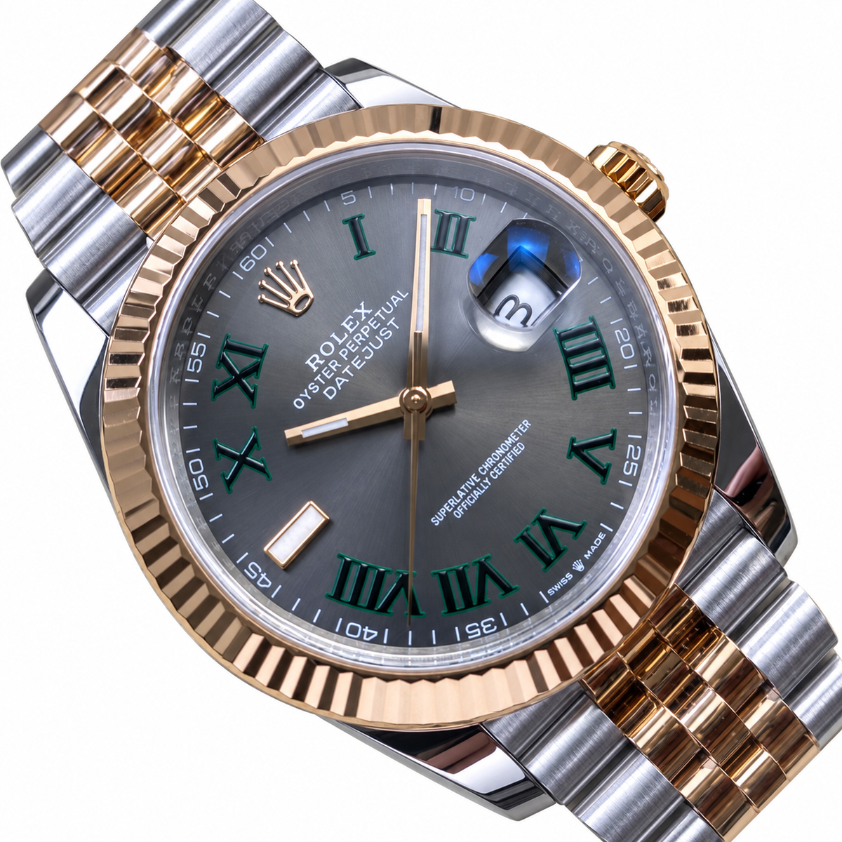 Rolex Datejust Wimbledon Slate Grey Green Roman Dial Rolesor Jubilee Bracelet