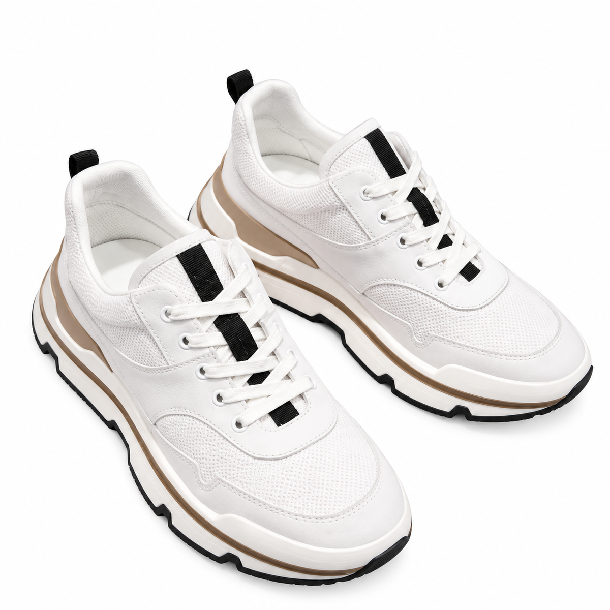 Hermès White Leather & Mesh Sneakers with Beige Accents