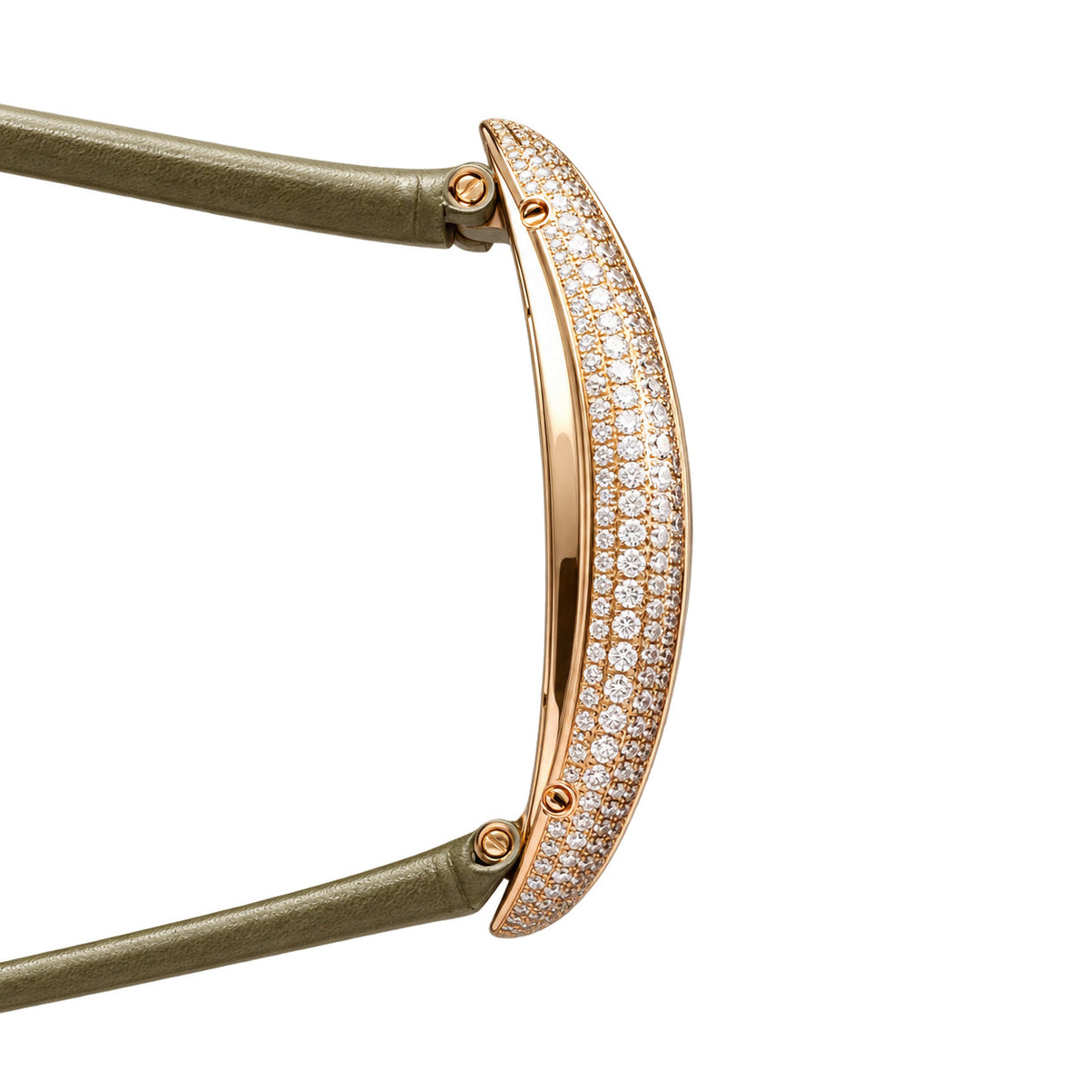 Cartier Baignoire Allongée — 18K Rose Gold, Double Diamond Bezel & Khaki Alligator Strap