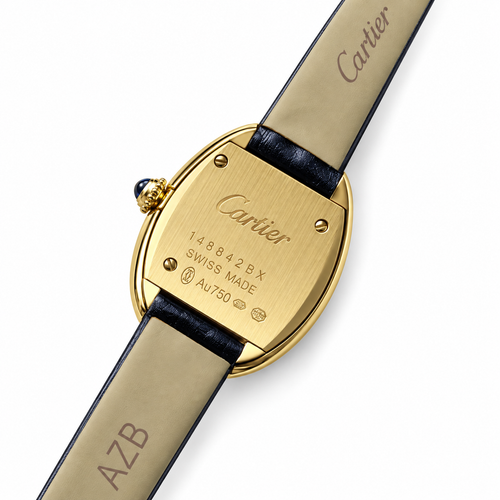 Cartier Baignoire Mini 18k Yellow Gold Black Dial Black Leather Strap Watch