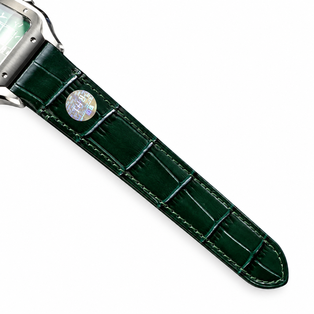 Cartier Santos de Cartier Large Stainless Steel Green Dial Green Alligator Strap Automatic Watch